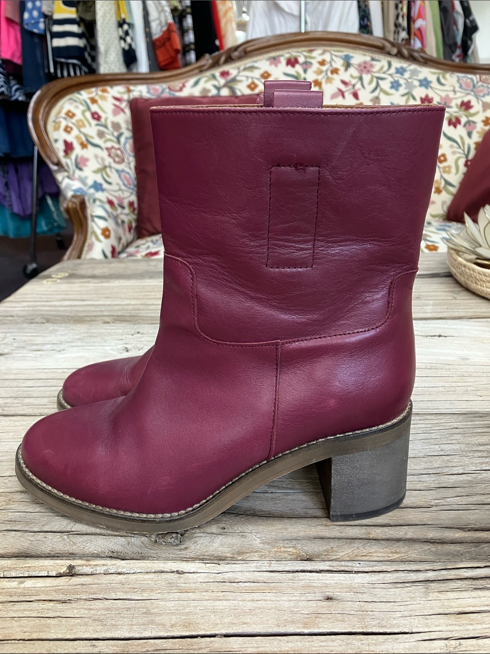 Free People Tabby Ankle Boots Burgundy Wild Mulberry Size 39 8.5